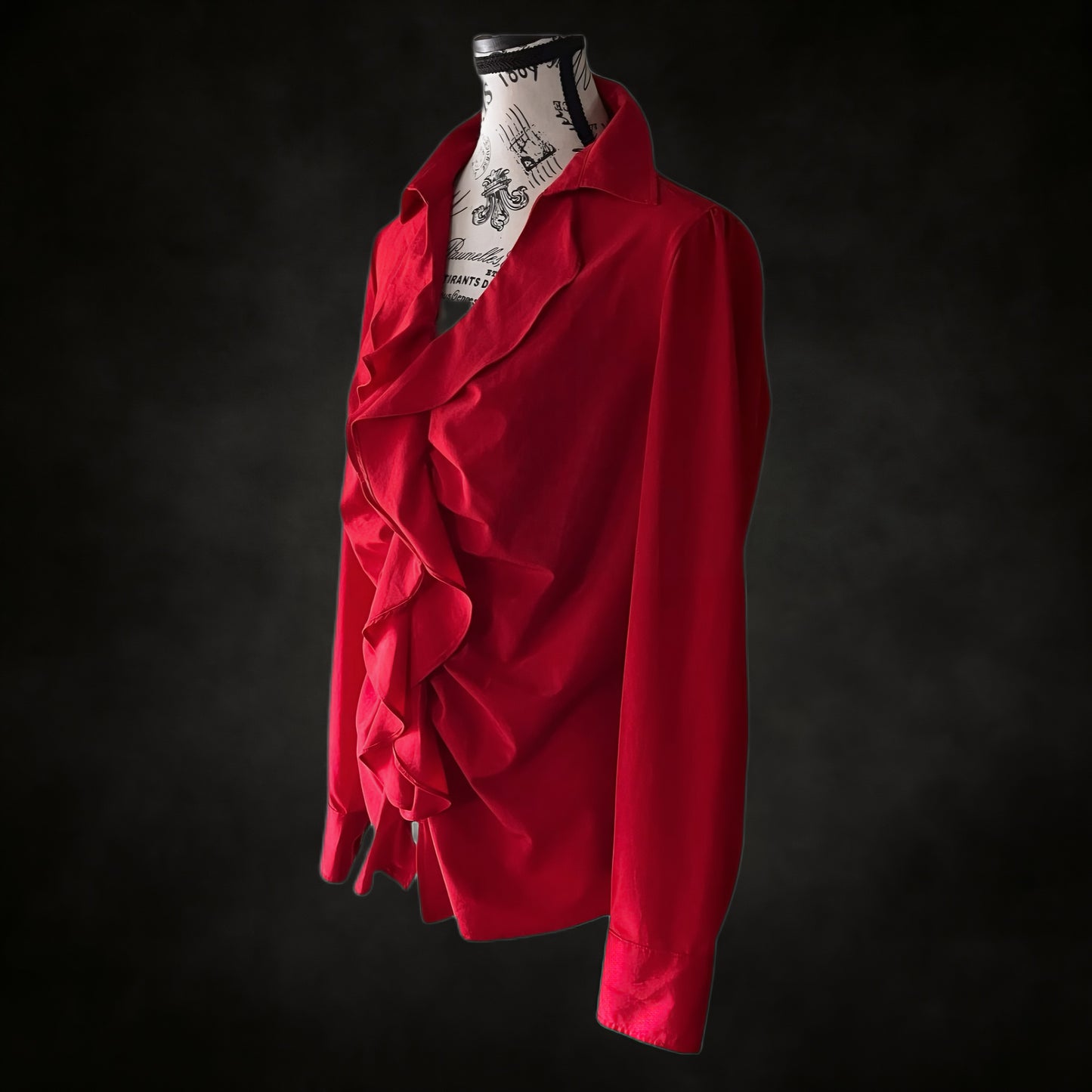Vintage Red Ruffle Blouse — 1990s/2000s, M-L