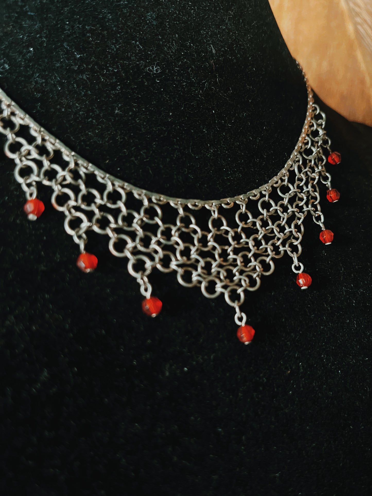 Crimson Drop Chainmail Necklace
