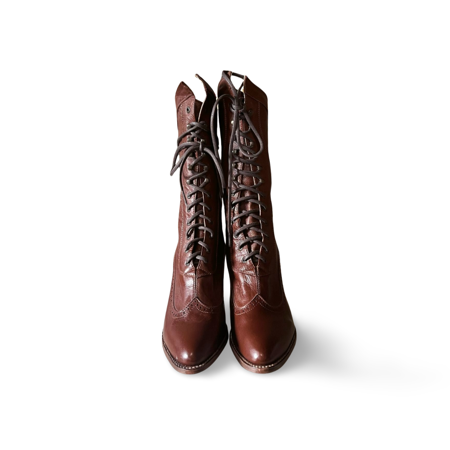 Oak Tree Farms Victorian Lace Boots – Brown Lambskin – Size US 10