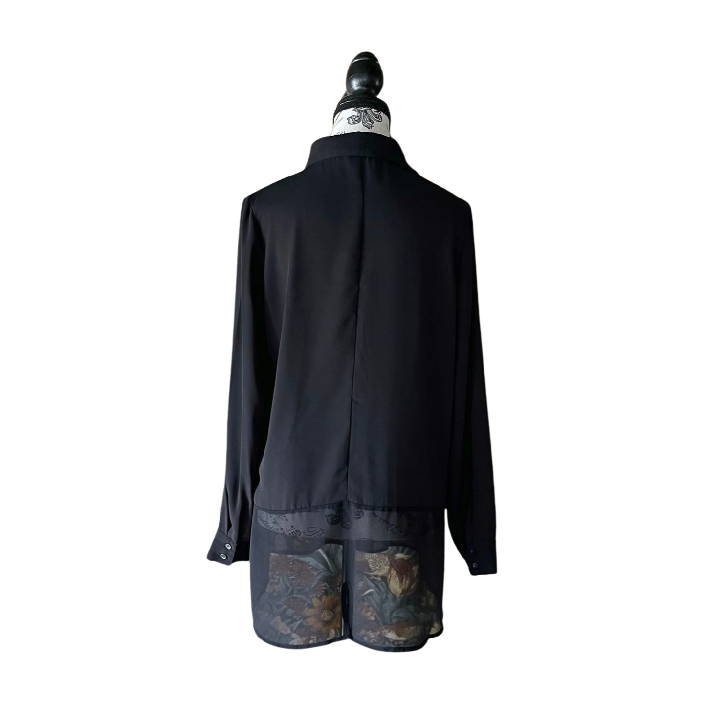 Vintage Sheer Black Button-Up Blouse — 1990s/2000s Gothic Mesh Shirt, S-M