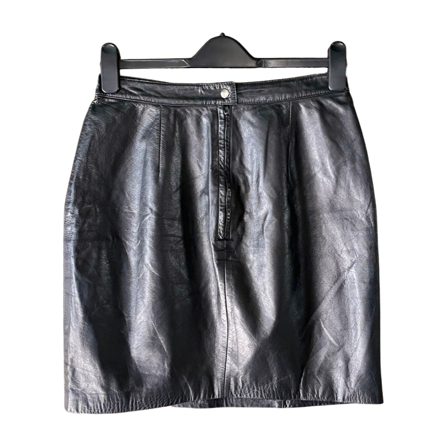 Vintage Black Leather Skirt — 1980s/1990s High-Waist Gothic Rock Midi, S-M