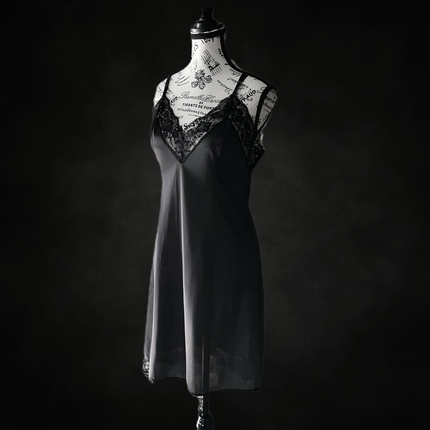 Vintage Black Lace Slip Dress — 1980s, S
