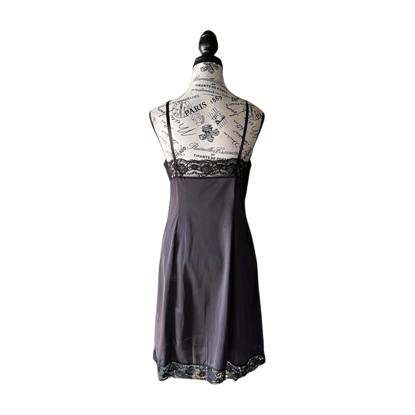 Vintage Black Lace Slip Dress — 1980s, S