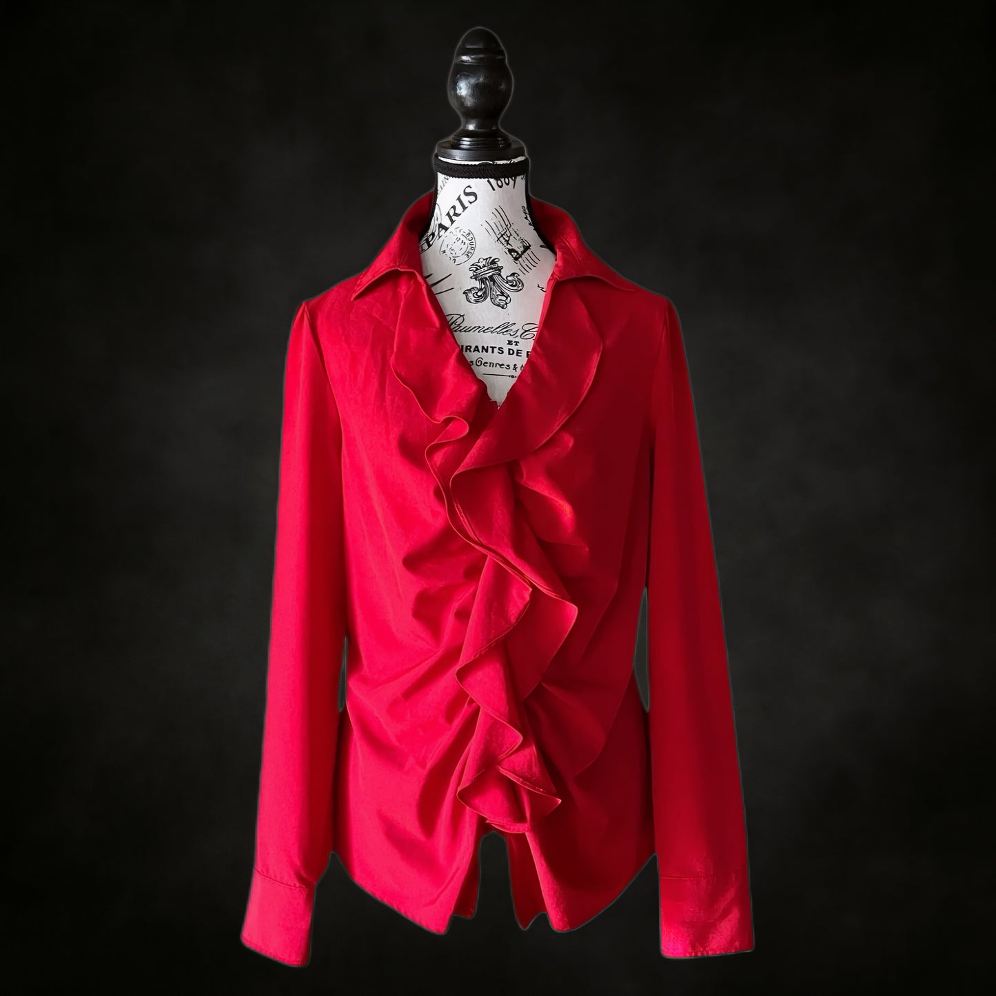 Vintage Red Ruffle Blouse — 1990s/2000s, M-L
