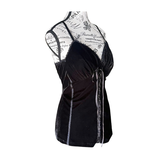 Black Velvet Corset-Style Cami — 1990s/2000s, XL-XXL