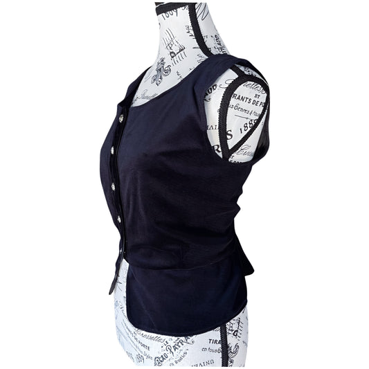 Vintage Midnight Blue Velvet Waistcoat Corset Vest — 1990s — M