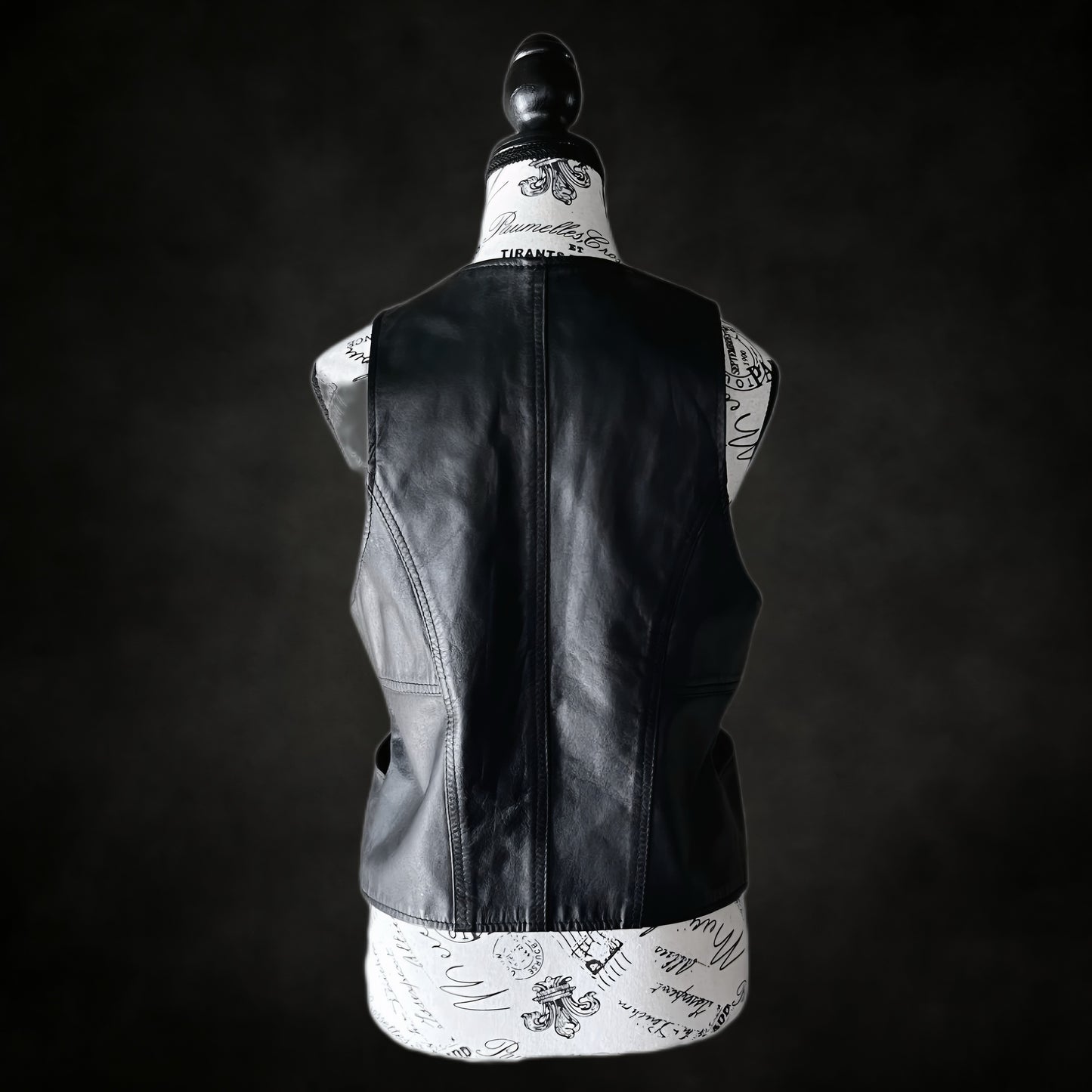 Vintage Black Leather Vest — 1980s Gothic Biker, M-L