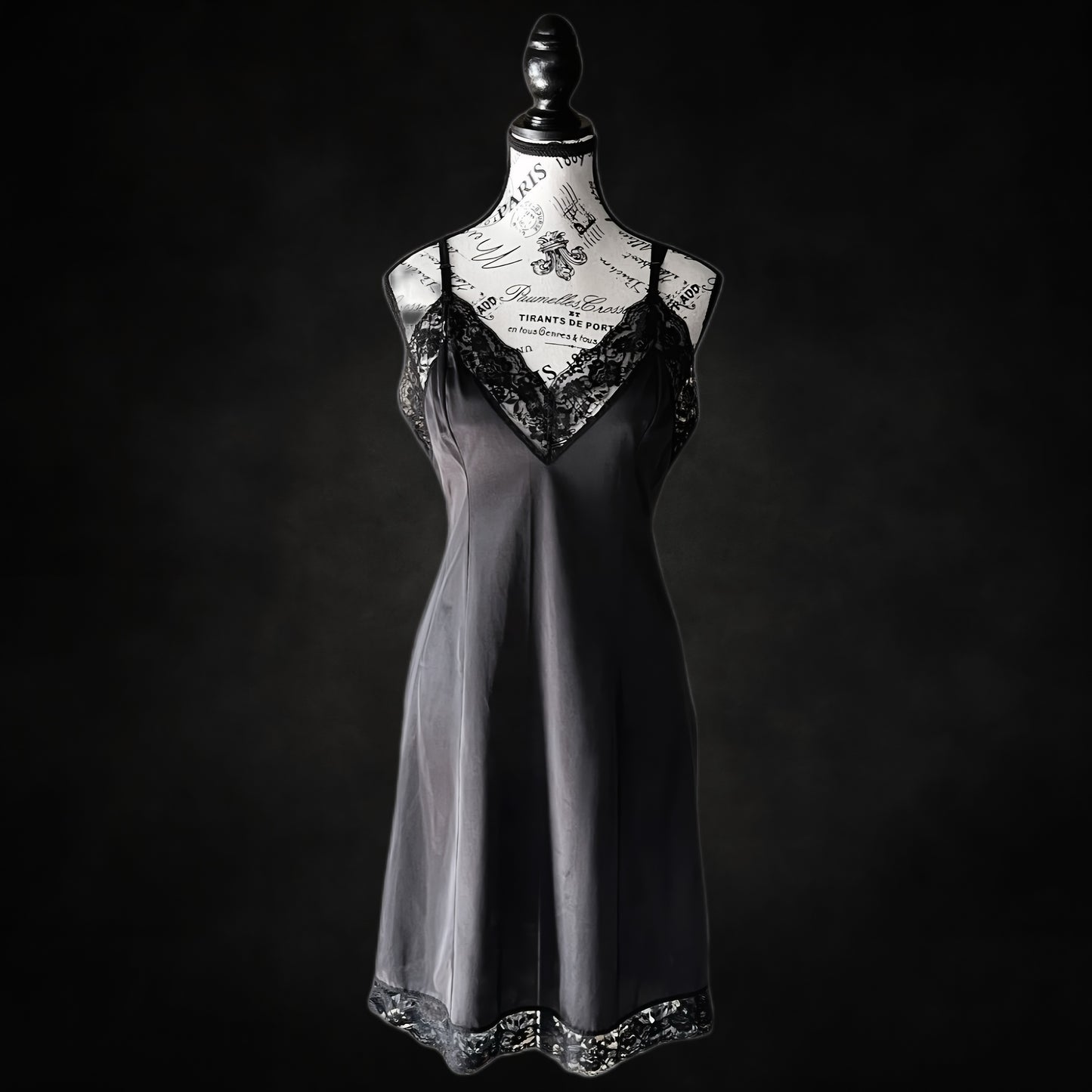 Vintage Black Lace Slip Dress — 1980s, S