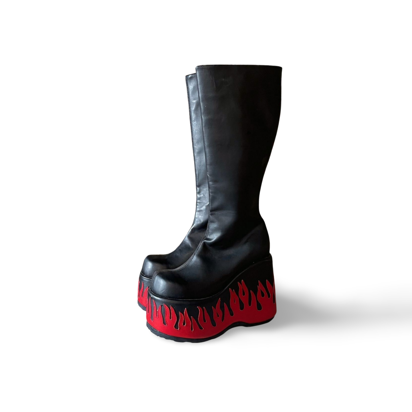 Demonia Flame Platform Boots – Black/Red – US 8
