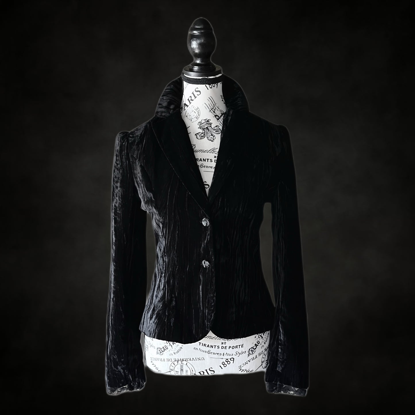 Vintage Black Velvet Blazer with Lace Trim — 1990s/2000s Gothic Tailored Jacket, S