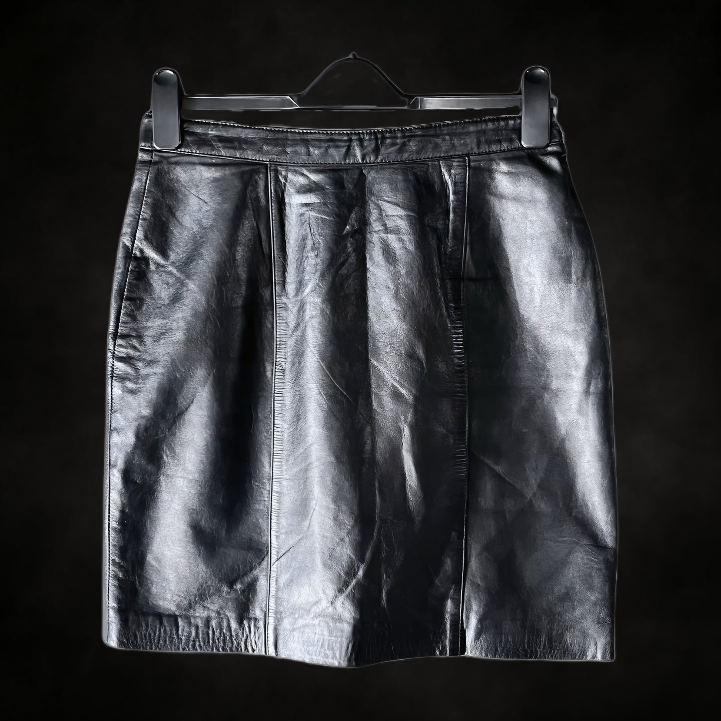 Vintage Black Leather Skirt — 1980s/1990s High-Waist Gothic Rock Midi, S-M