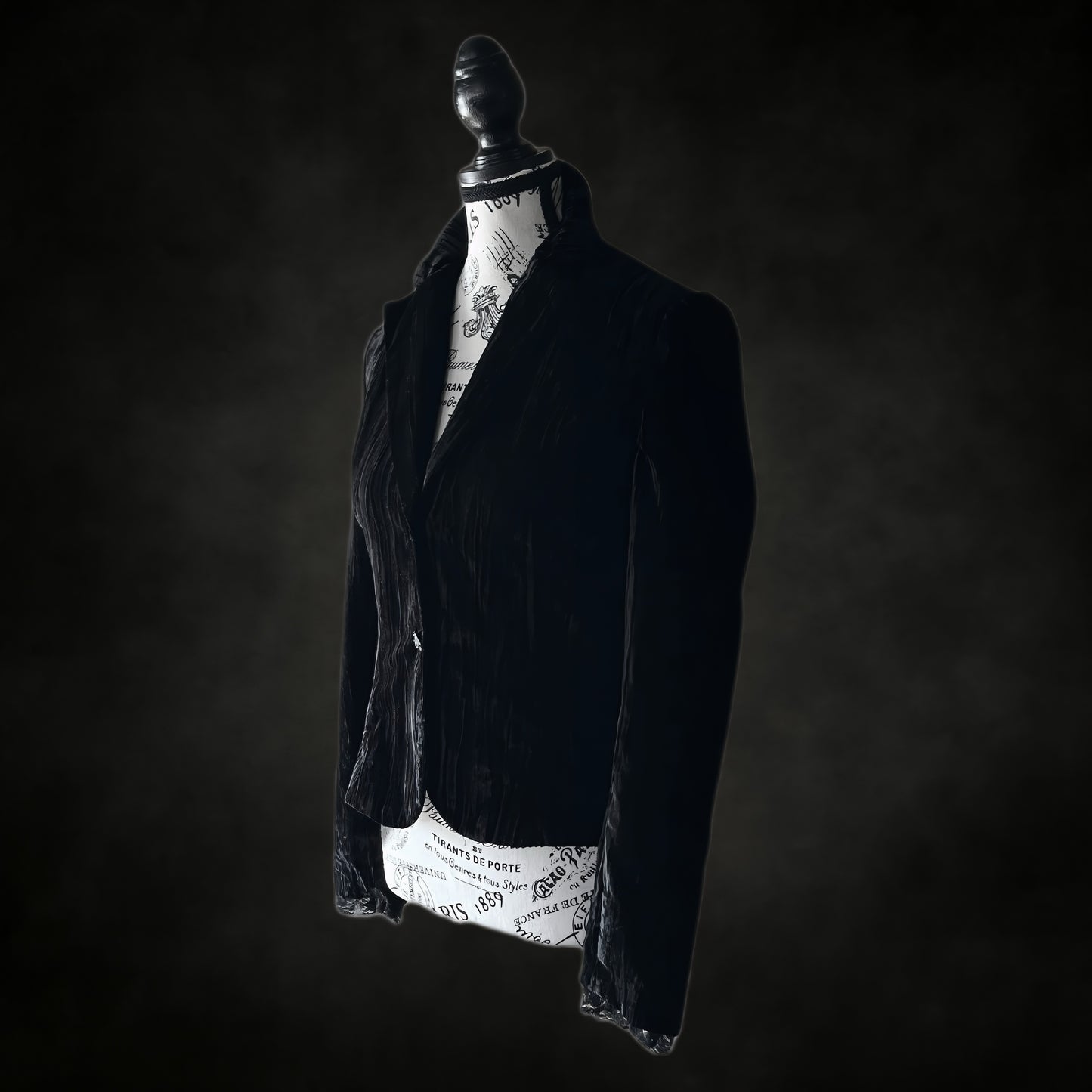Vintage Black Velvet Blazer with Lace Trim — 1990s/2000s Gothic Tailored Jacket, S