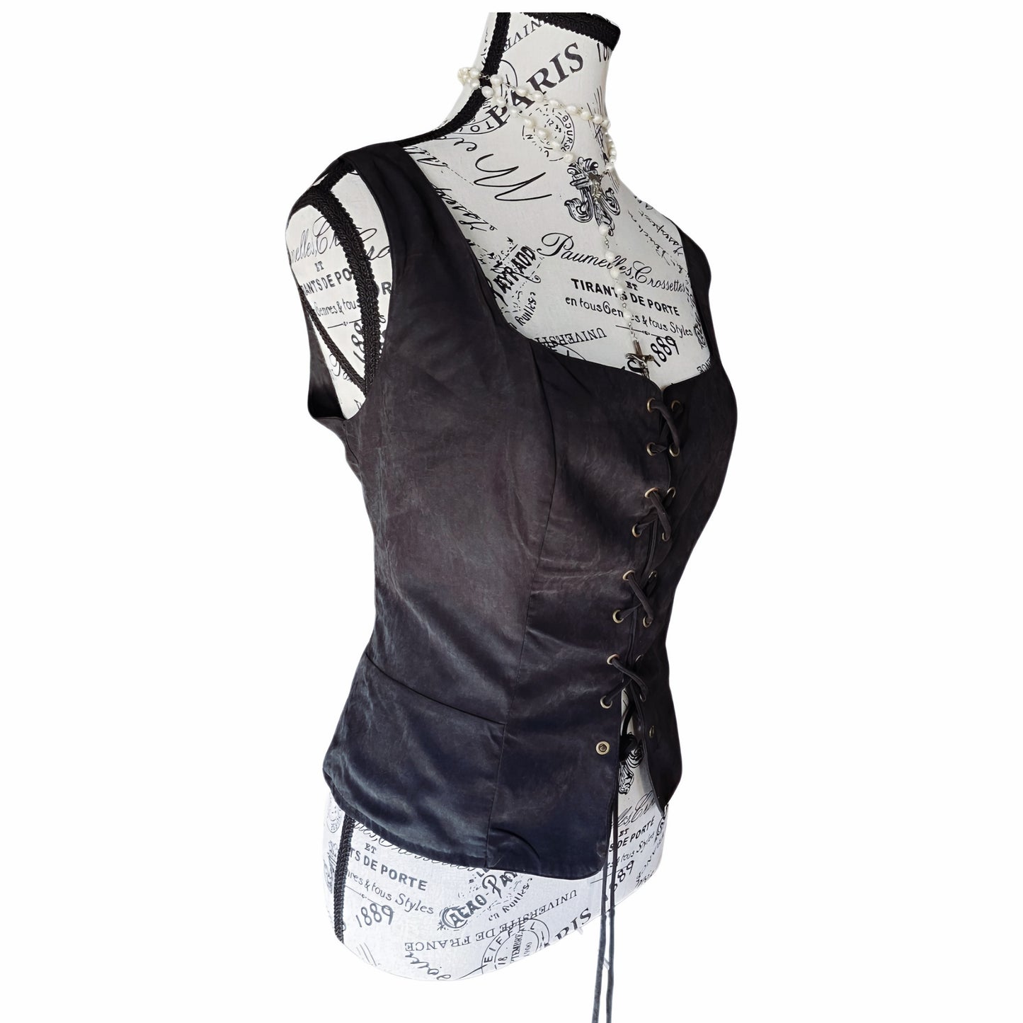 Scarlett Darkness Black Lace-Up Corset Vest — Gothic Renaissance — M-L