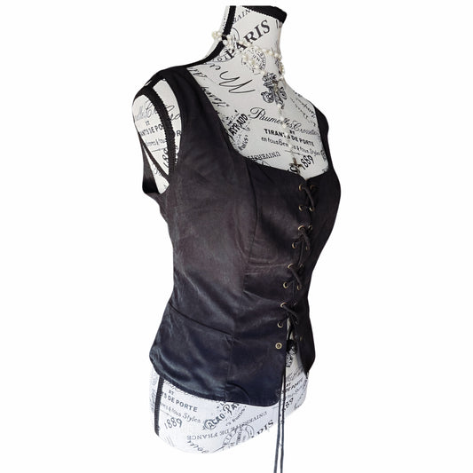 Scarlett Darkness Black Lace-Up Corset Vest — Gothic Renaissance — M-L