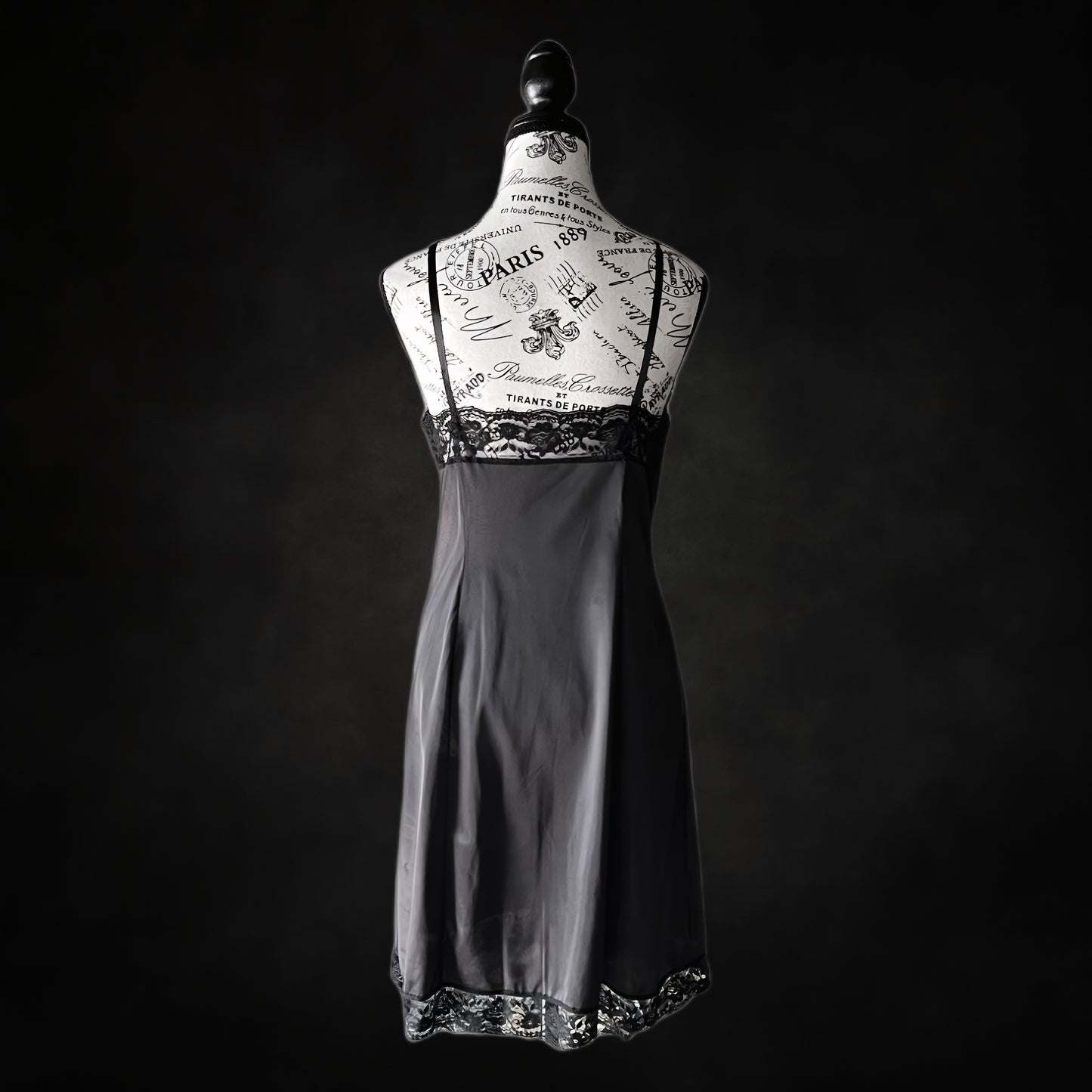 Vintage Black Lace Slip Dress — 1980s, S