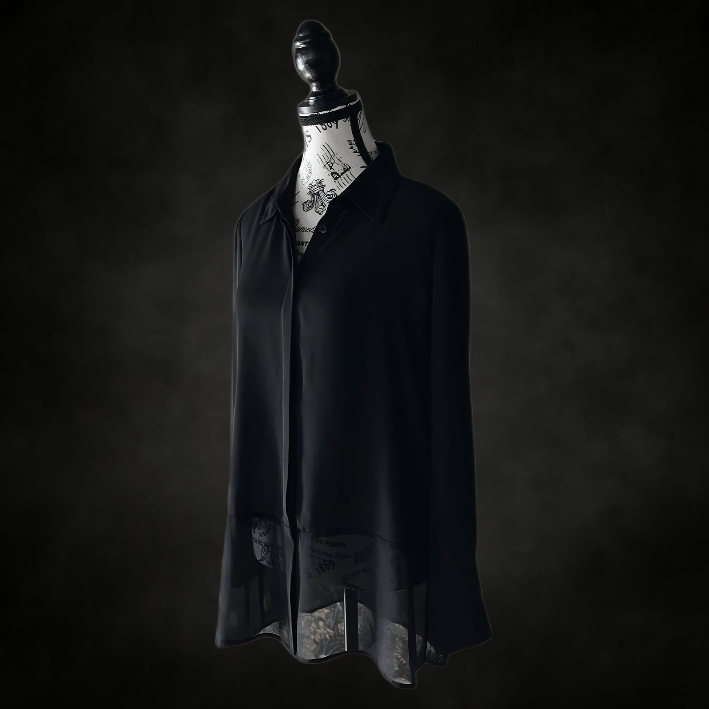 Vintage Sheer Black Button-Up Blouse — 1990s/2000s Gothic Mesh Shirt, S-M