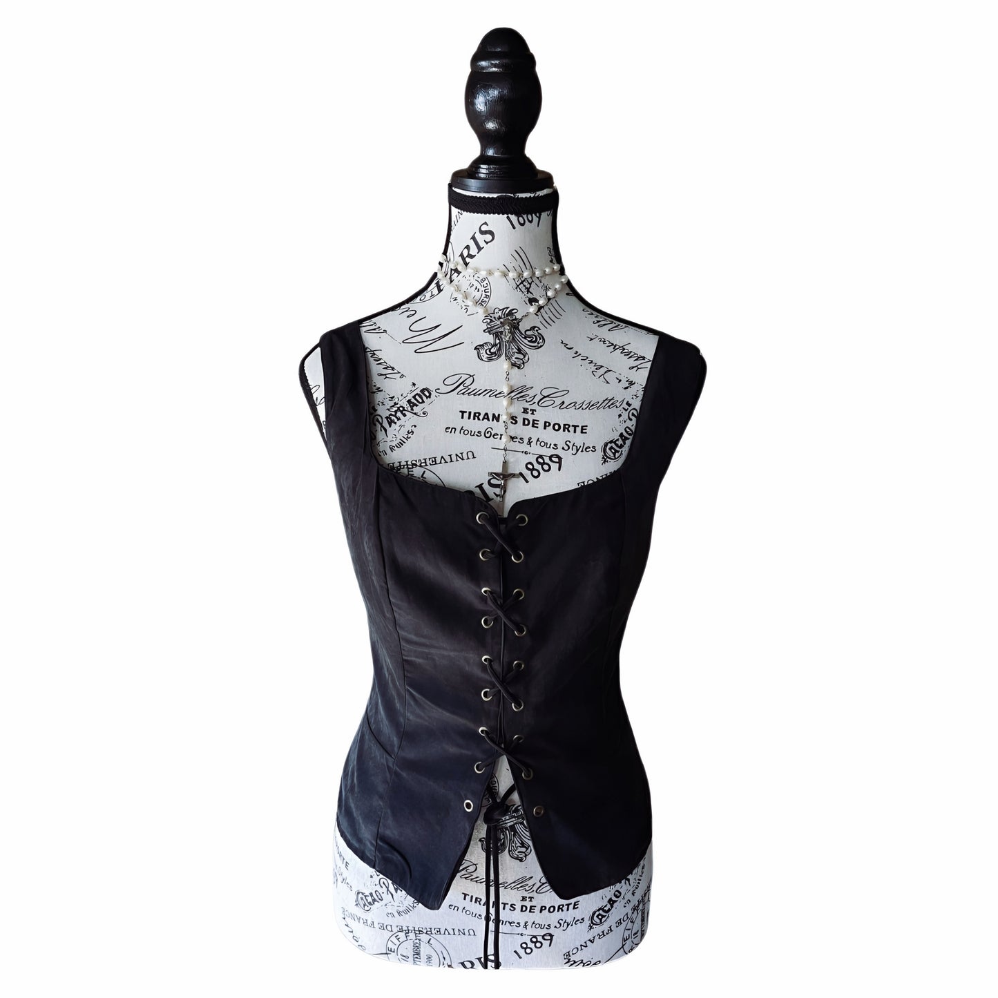 Scarlett Darkness Black Lace-Up Corset Vest — Gothic Renaissance — M-L