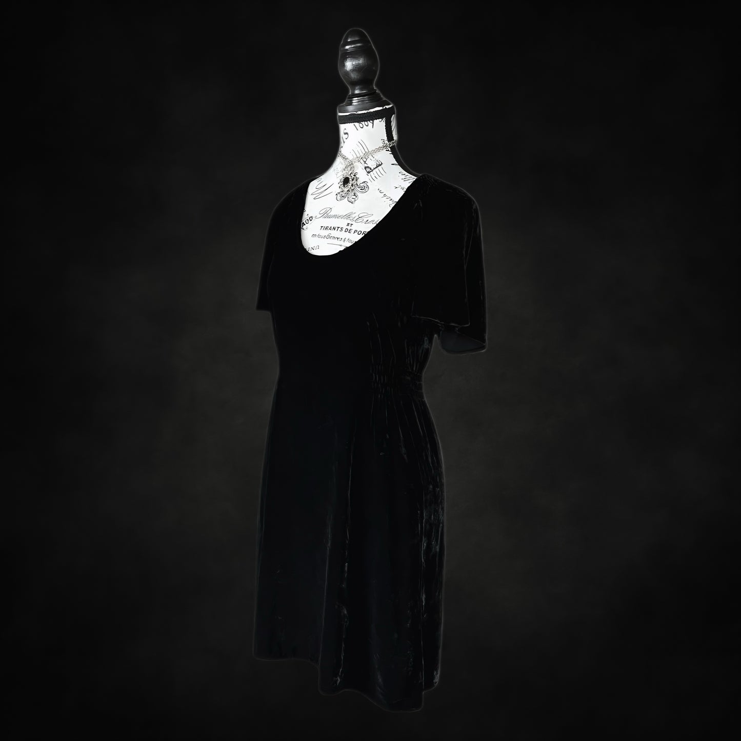 Vintage Black Velvet Mini Dress — Silk Blend, 1990s/2000s, S