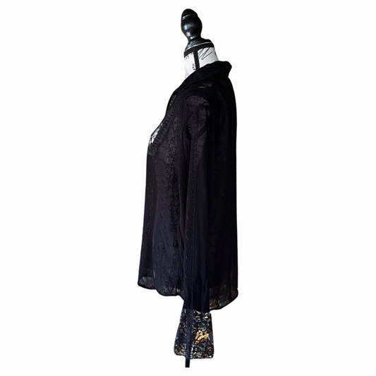 Tristan & Iseult Black Sheer Lace Blouse — 1990s — L