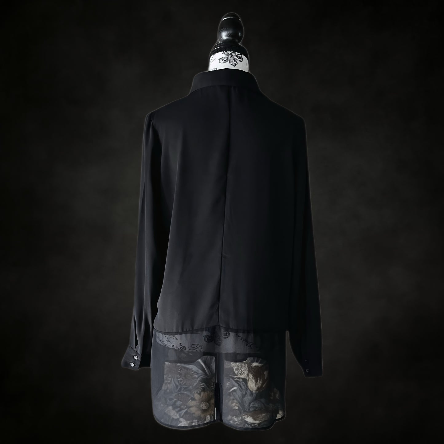 Vintage Sheer Black Button-Up Blouse — 1990s/2000s Gothic Mesh Shirt, S-M