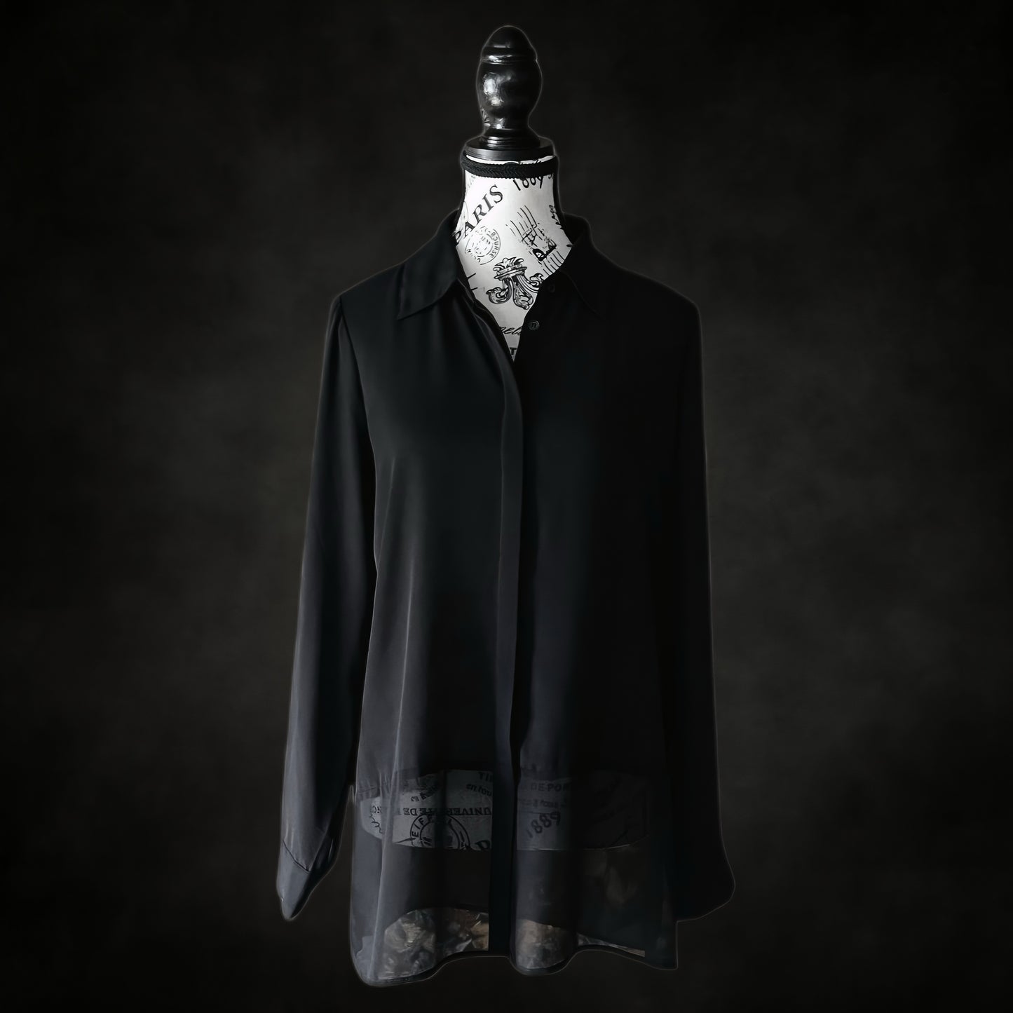 Vintage Sheer Black Button-Up Blouse — 1990s/2000s Gothic Mesh Shirt, S-M