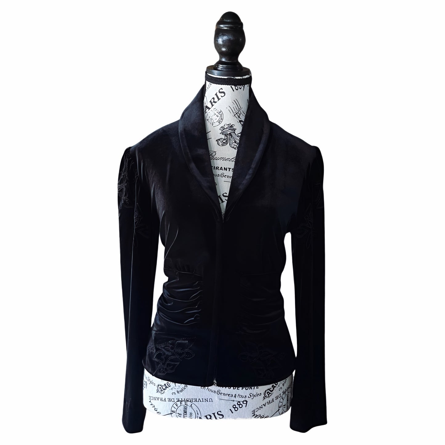 Joseph Ribkoff Black Velvet Embroidered Gothic Romantic Jacket — 1990s — M