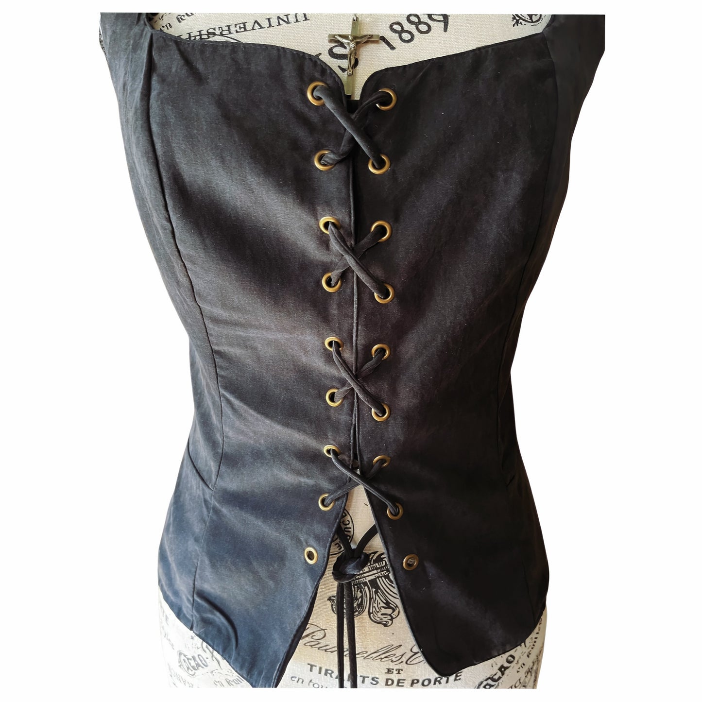 Scarlett Darkness Black Lace-Up Corset Vest — Gothic Renaissance — M-L