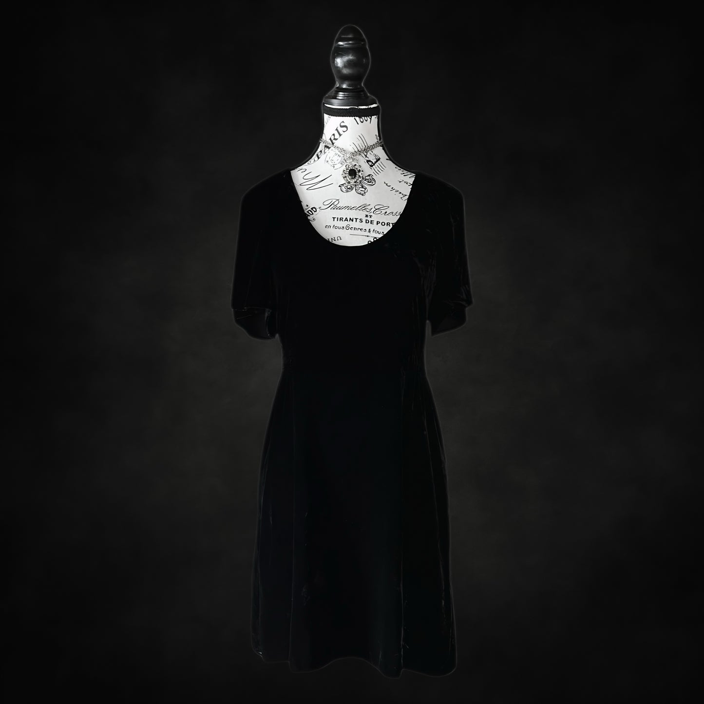 Vintage Black Velvet Mini Dress — Silk Blend, 1990s/2000s, S