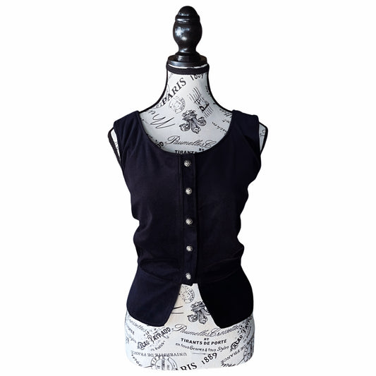 Vintage Midnight Blue Velvet Waistcoat Corset Vest — 1990s — M