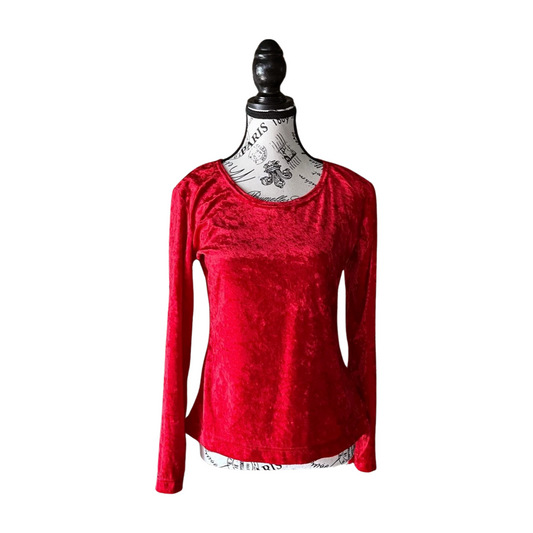 Vintage Red Crushed Velvet Top — 1990s Goth/Grunge, S-M-L