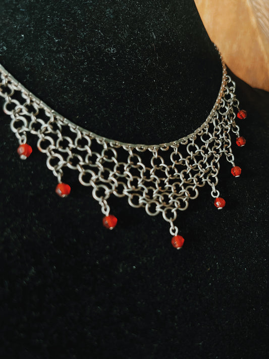 Crimson Drop Chainmail Necklace