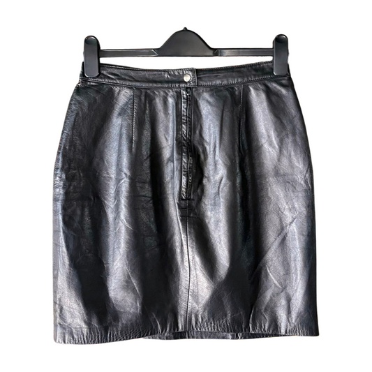 Vintage Black Leather Skirt — 1980s/1990s High-Waist Gothic Rock Midi, S-M