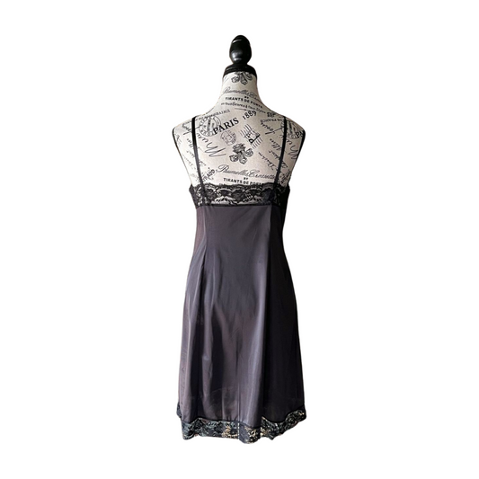 Vintage Black Lace Slip Dress — 1980s, S
