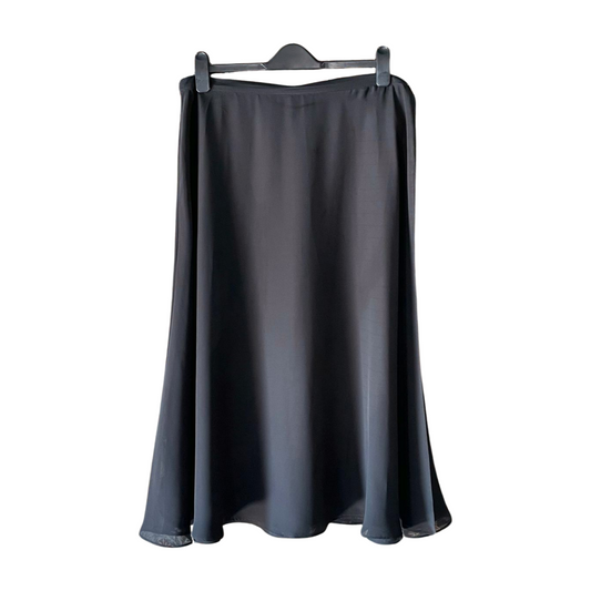 Vintage Black Mesh Overlay Midi Skirt — 1990s Sheer Layer Gothic Midi, M-L