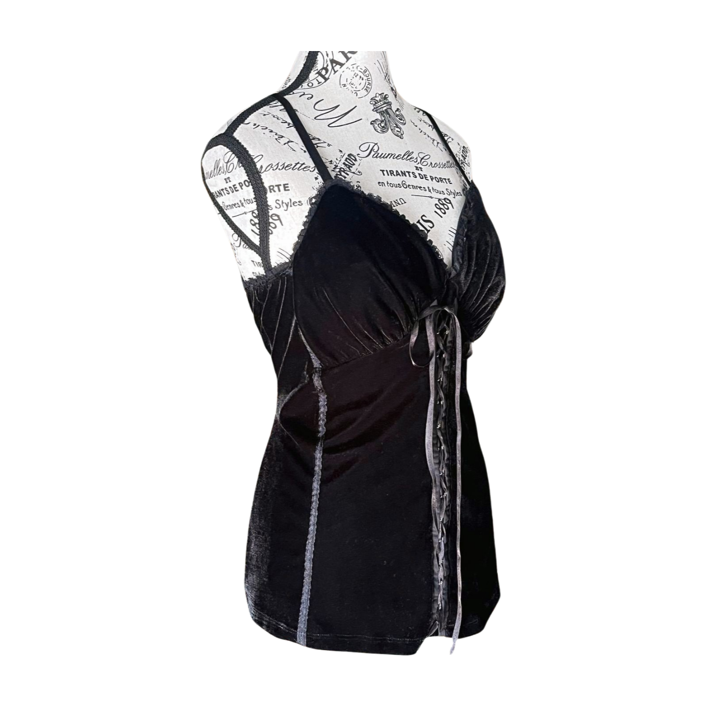 Black Velvet Corset-Style Cami — 1990s/2000s, XL-XXL