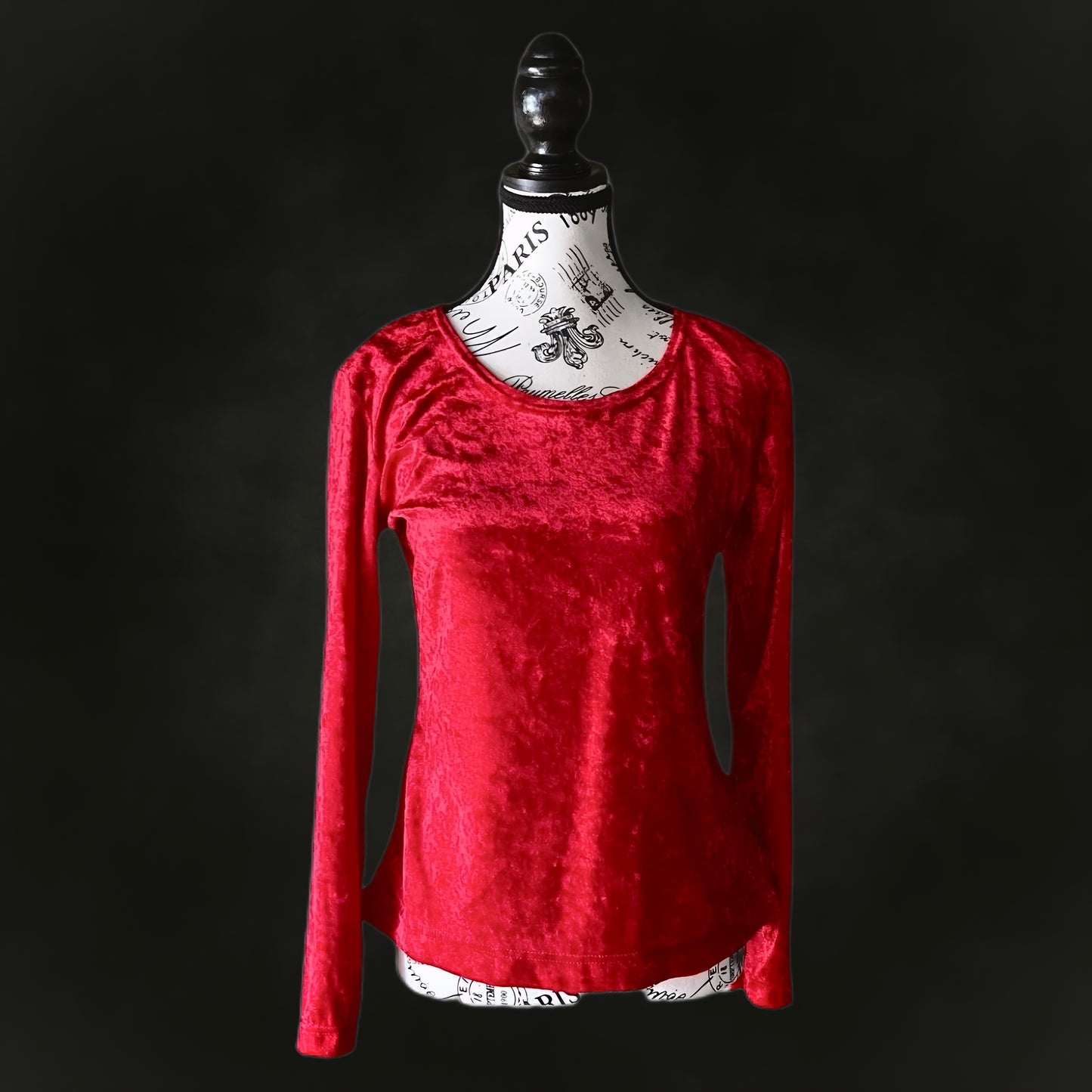 Vintage Red Crushed Velvet Top — 1990s Goth/Grunge, S-M-L