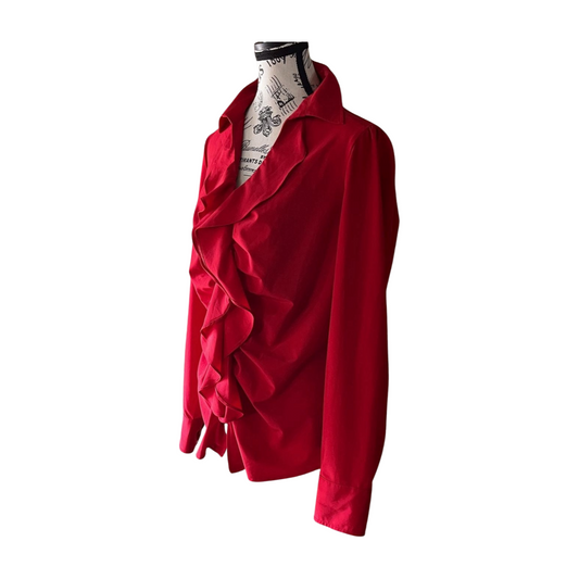 Vintage Red Ruffle Blouse — 1990s/2000s, M-L
