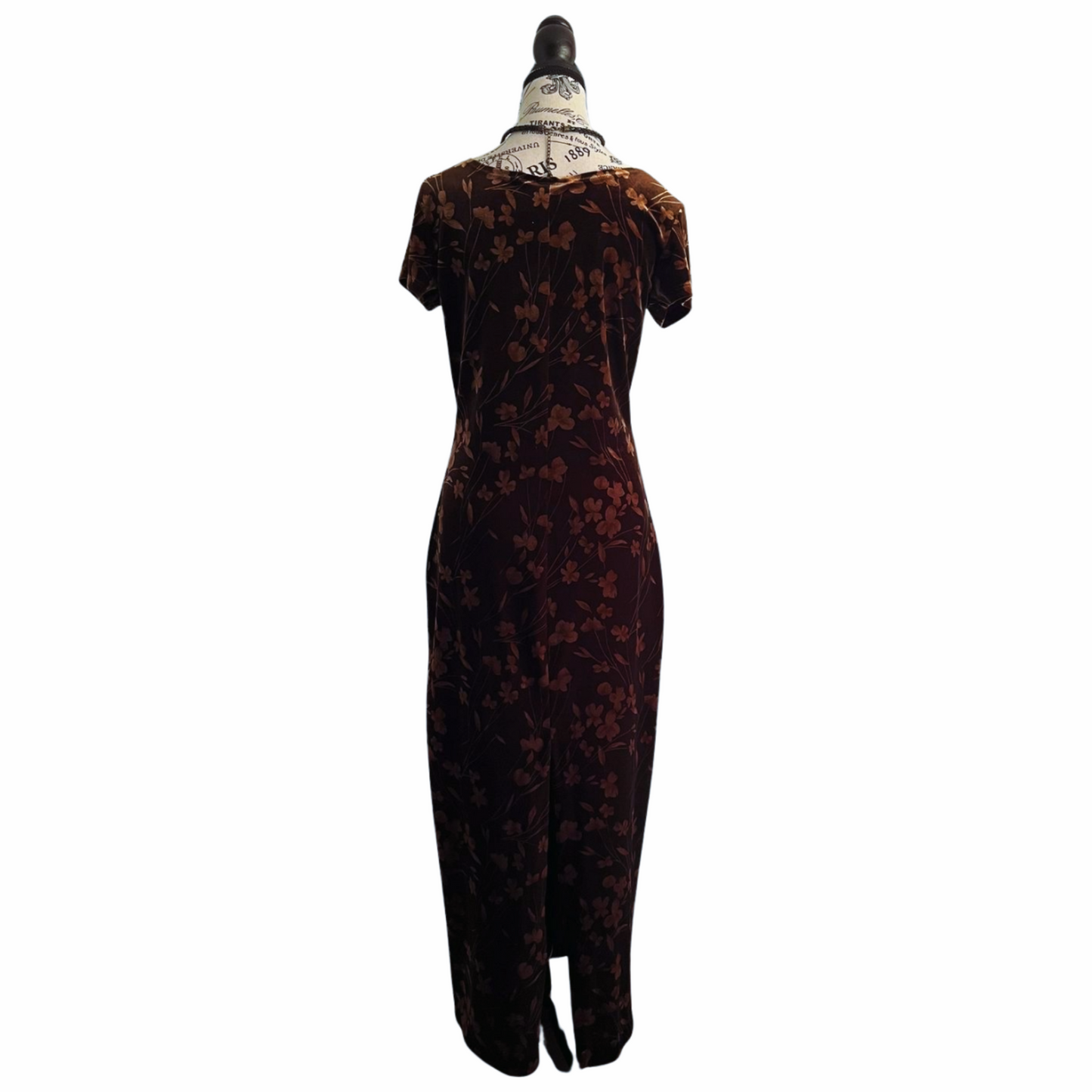 Brown Velvet Shadowflower Maxi Dress — 1990s — M-L
