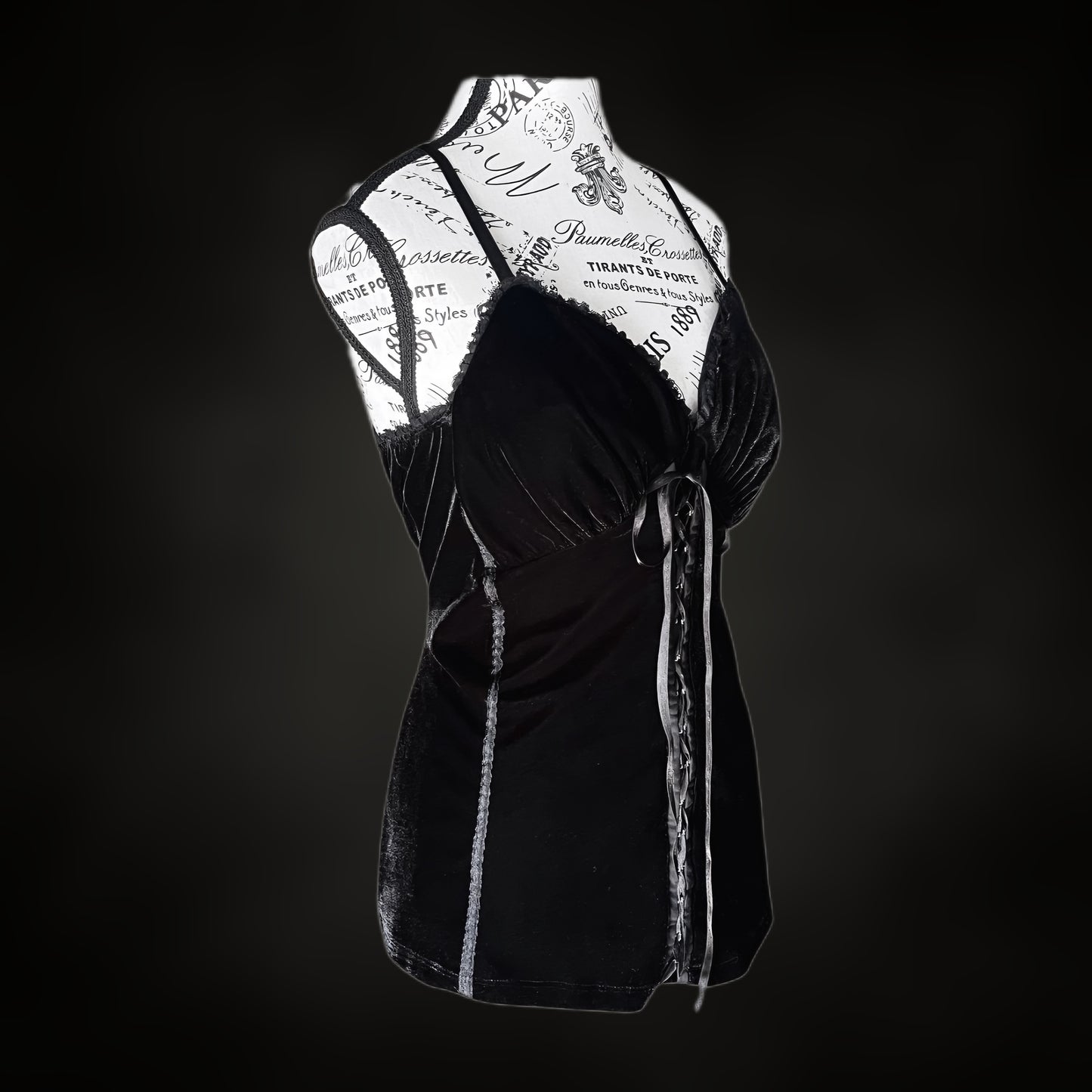 Black Velvet Corset-Style Cami — 1990s/2000s, XL-XXL