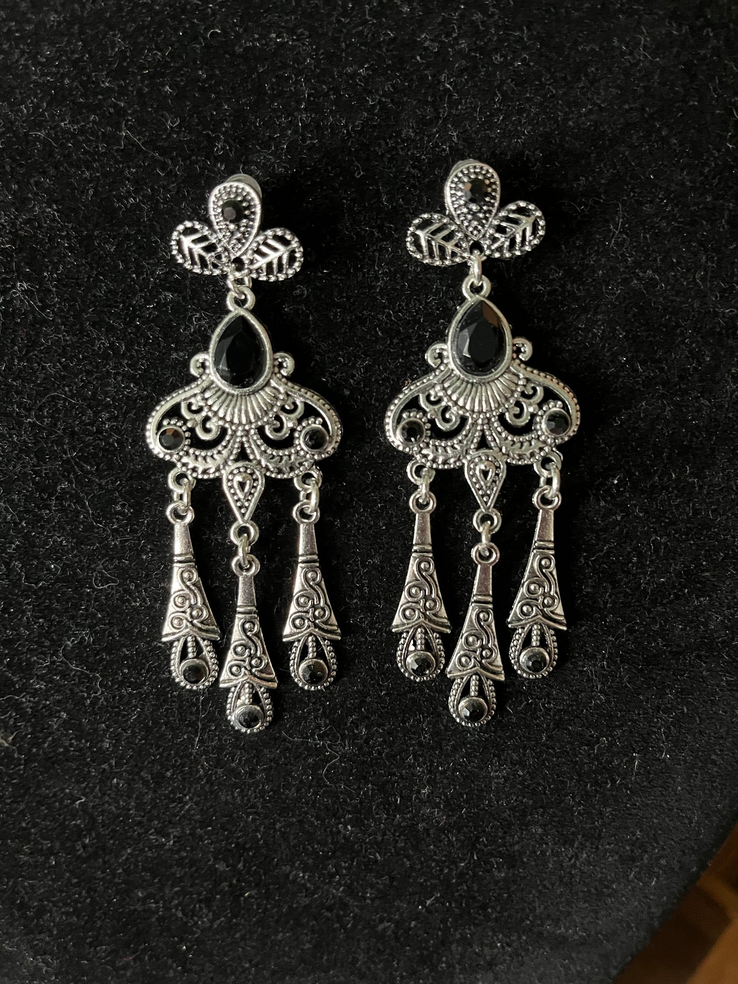 Cathedral Tears — 1990s Silver Tone Chandelier Earrings