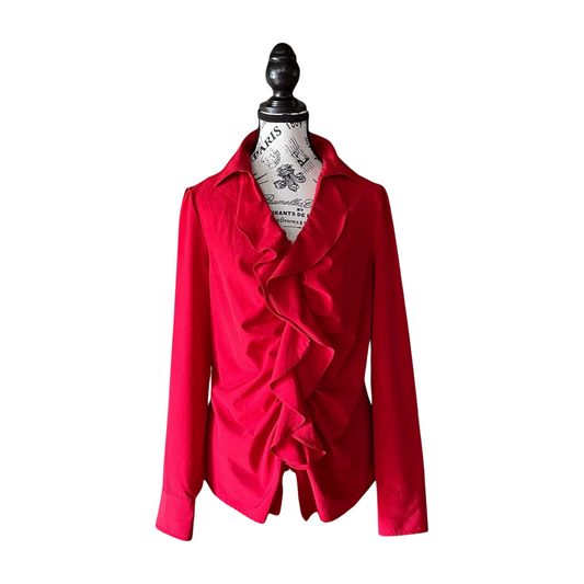 Vintage Red Ruffle Blouse — 1990s/2000s, M-L