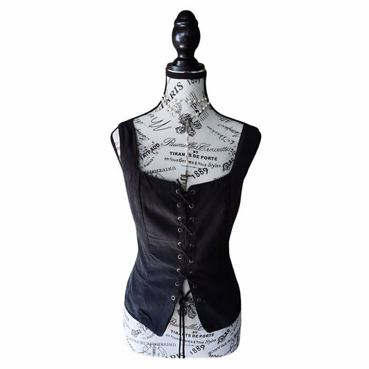 Scarlett Darkness Black Lace-Up Corset Vest — Gothic Renaissance — M-L