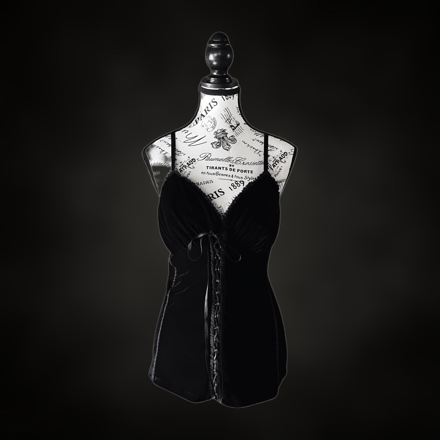 Black Velvet Corset-Style Cami — 1990s/2000s, XL-XXL