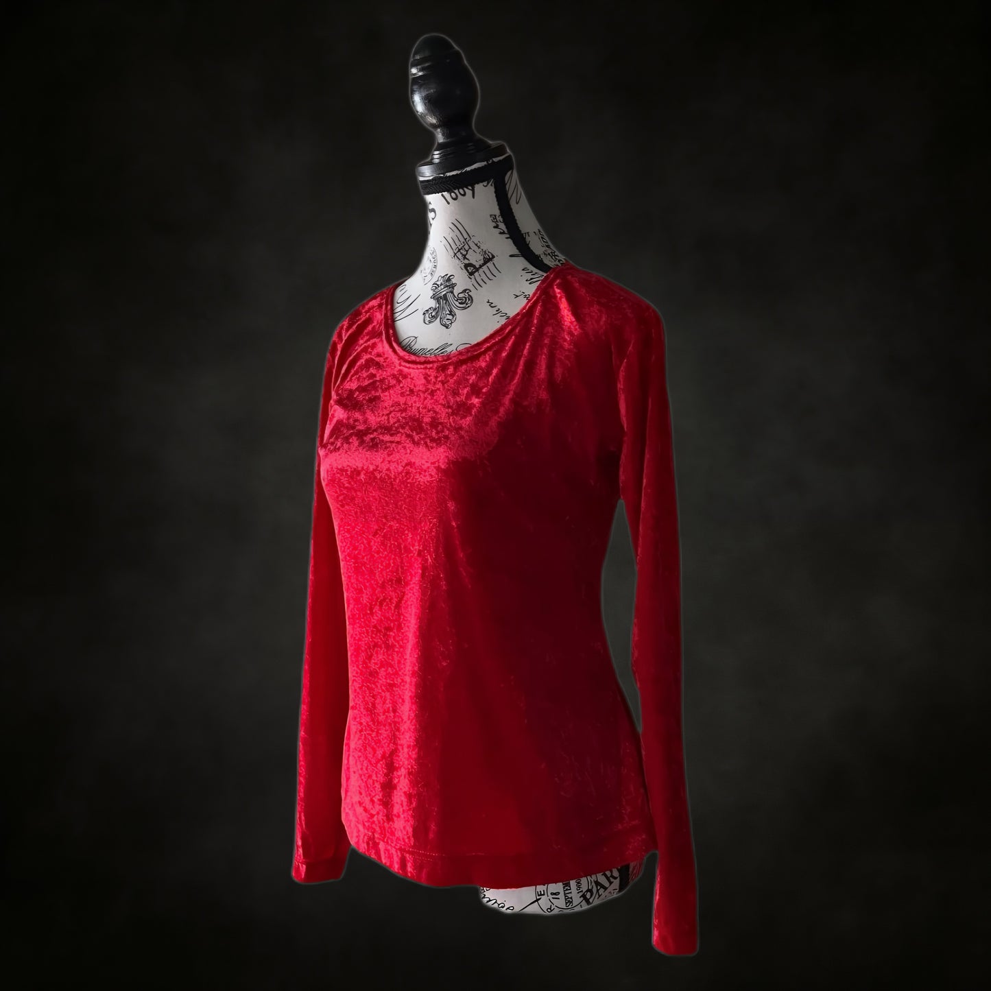 Vintage Red Crushed Velvet Top — 1990s Goth/Grunge, S-M-L