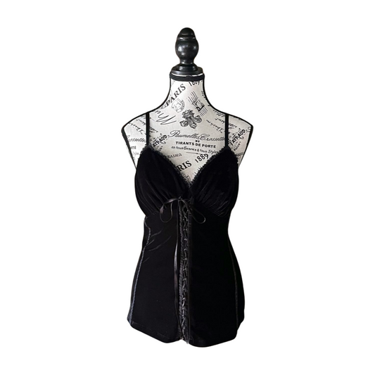Black Velvet Corset-Style Cami — 1990s/2000s, XL-XXL