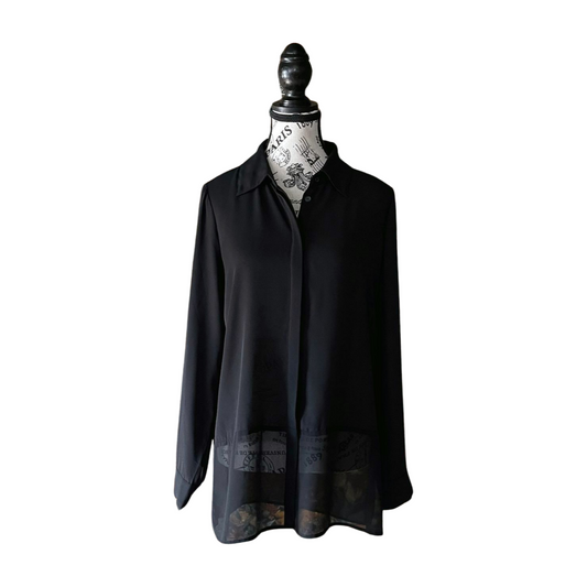 Vintage Sheer Black Button-Up Blouse — 1990s/2000s Gothic Mesh Shirt, S-M