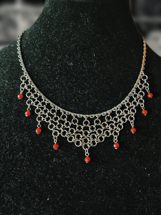 Crimson Drop Chainmail Necklace