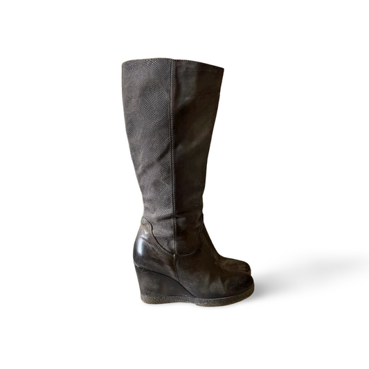 MJUS Wedge Leather Boots – Dark Grey – US 8.5