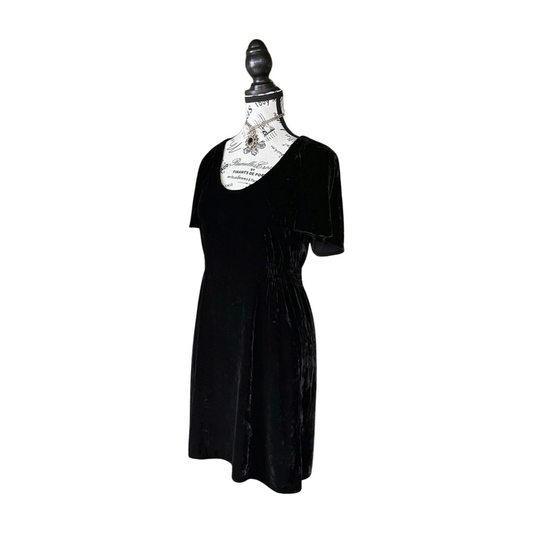 Vintage Black Velvet Mini Dress — Silk Blend, 1990s/2000s, S