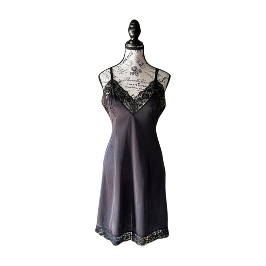 Vintage Black Lace Slip Dress — 1980s, S